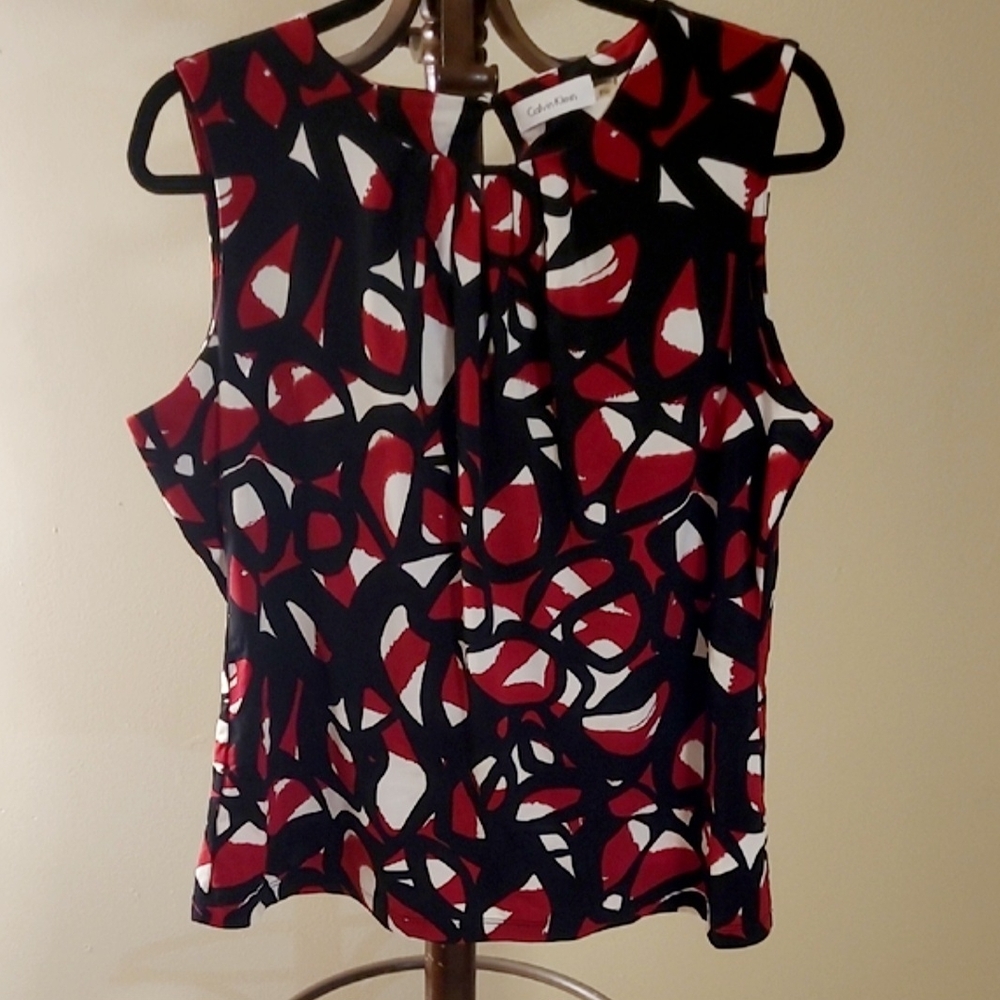 Calvin Klein Red, Black & White Abstract Sleeveless Camisole